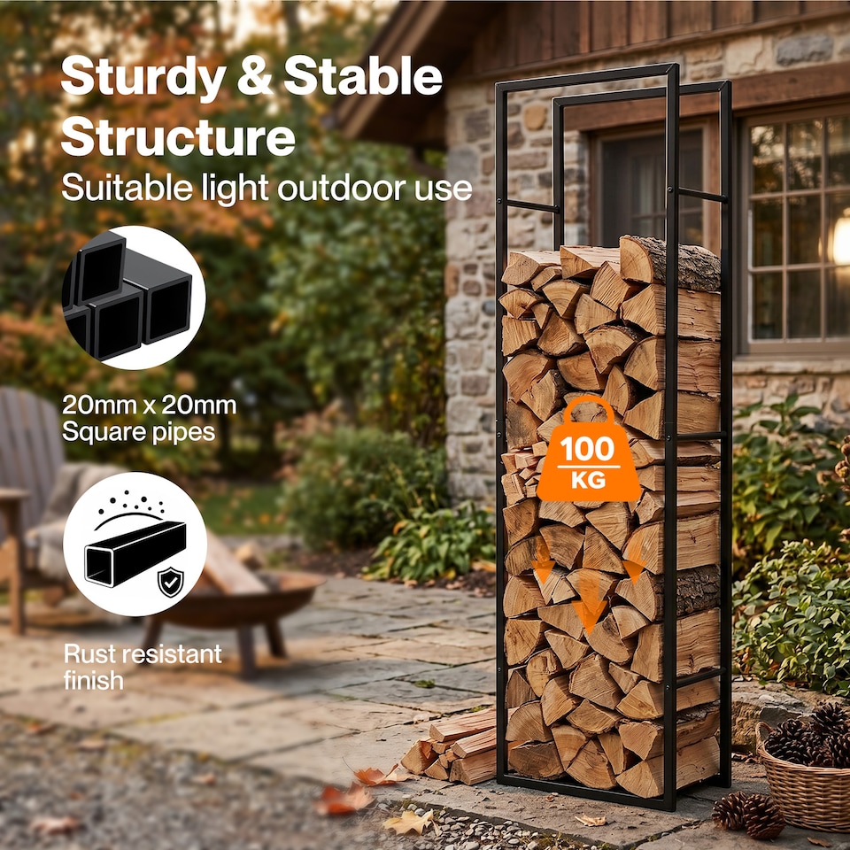 image 1 of Levede Firewood Rack Steel Outdoor Storage Log Holder Fireplace 40 x 25 x 150cm