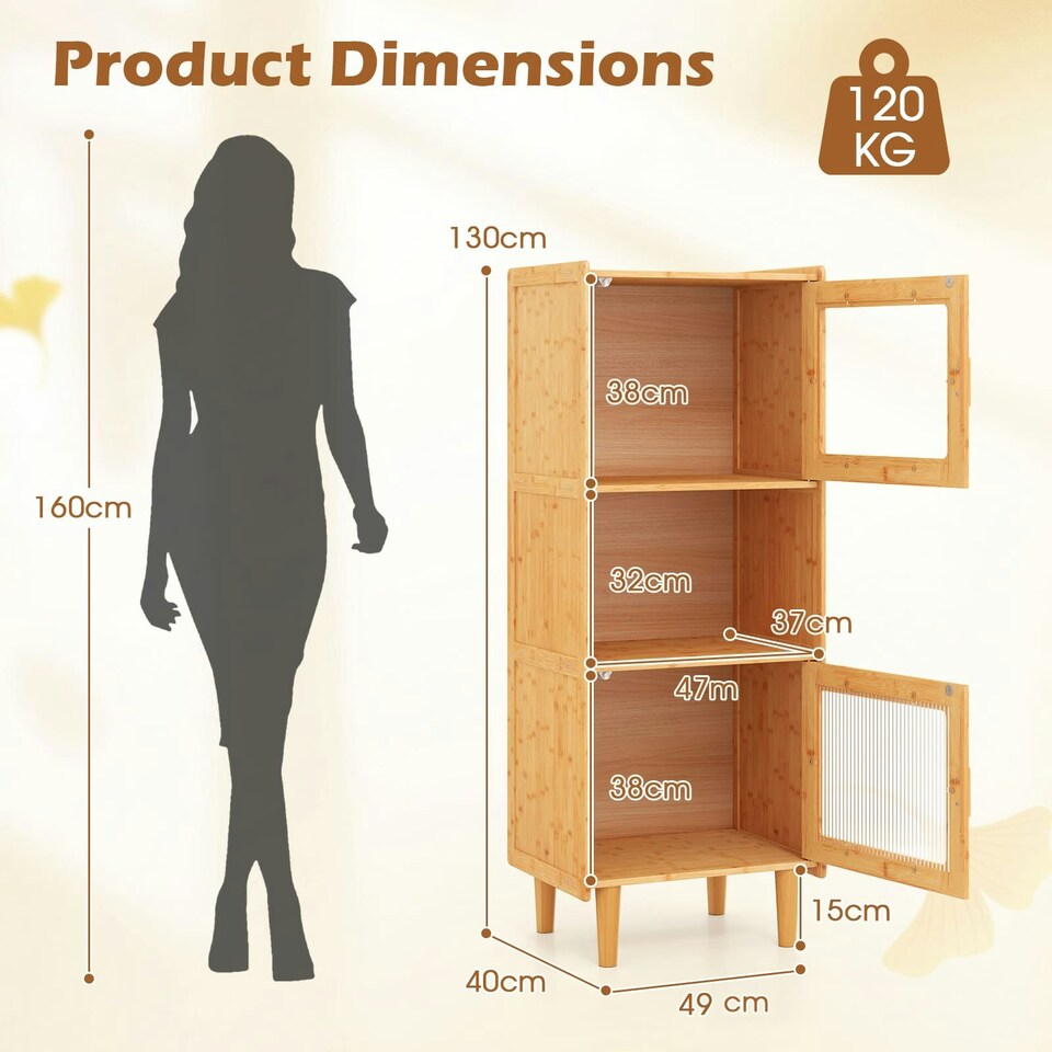 image 1 of COSTWAY Kitchen Sideboard 3-Cube Bamboo Storage Cabinet N/A