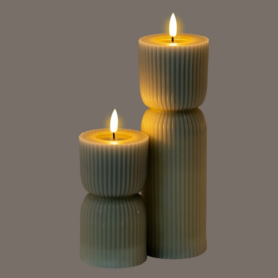 image 1 of Luxe Collection Natural Glow 2.75x6 Carved LED Candle - Plastic - L7 x W7 x H14 cm - Grey