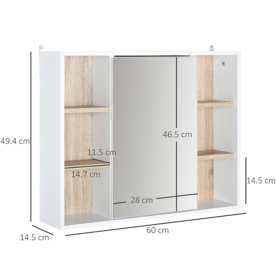image 1 of HOMCOM Wall Mounted Bathroom Storage Cabinet w/ Mirrored Door, Adjustable Shelf