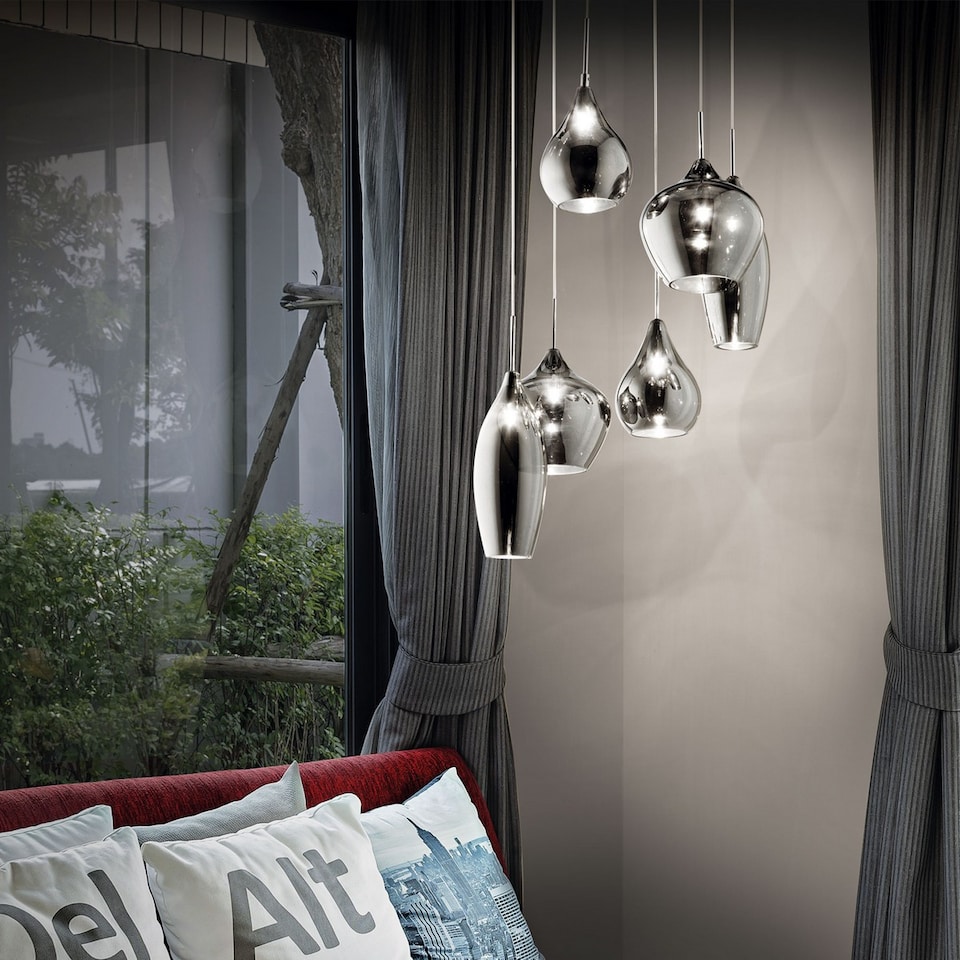 image 1 of Soft  6 Light Spiral Cluster Ceiling Pendant Grey, E14