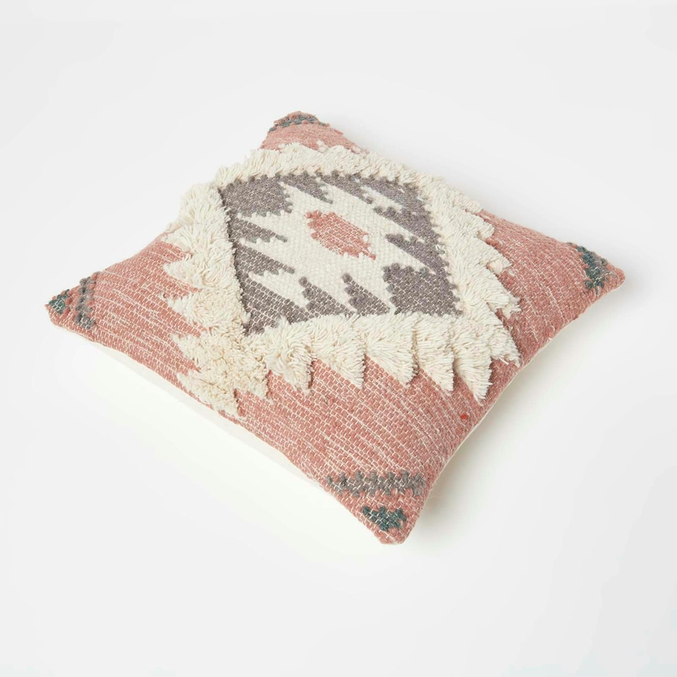 image 1 of Homescapes Pali Handwoven Traditional Kilim Cushion - 45 x 45 cm Pink
