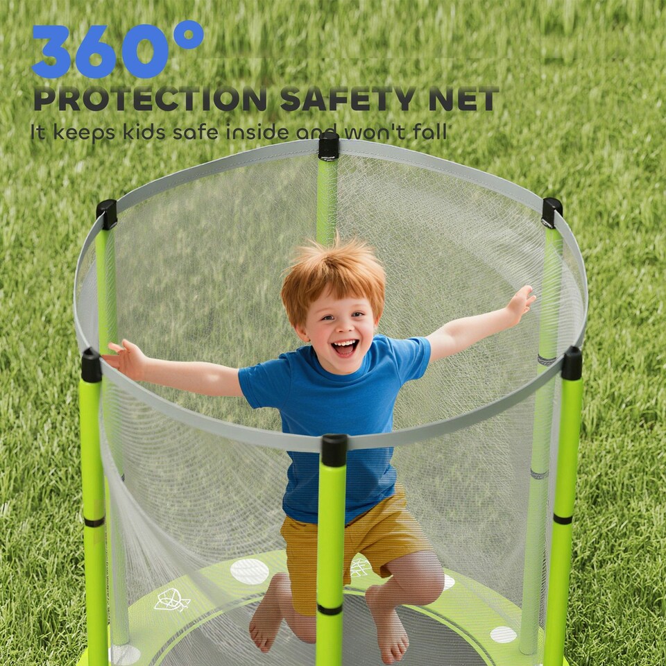 image 1 of AIYAPLAY 4.6FT Kids Trampoline with Safety Enclosure Net, Green