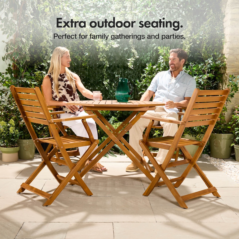 image 1 of Vonhaus Cannes Acacia Hardwood Folding Wooden Garden Chairs Set of 2