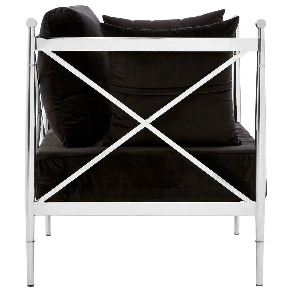 image 1 of Luxurious Chair With Silver Lattice Arms, Black Velvet Upholstered Arm Chair For Bedroom, Stylish Chair Silver