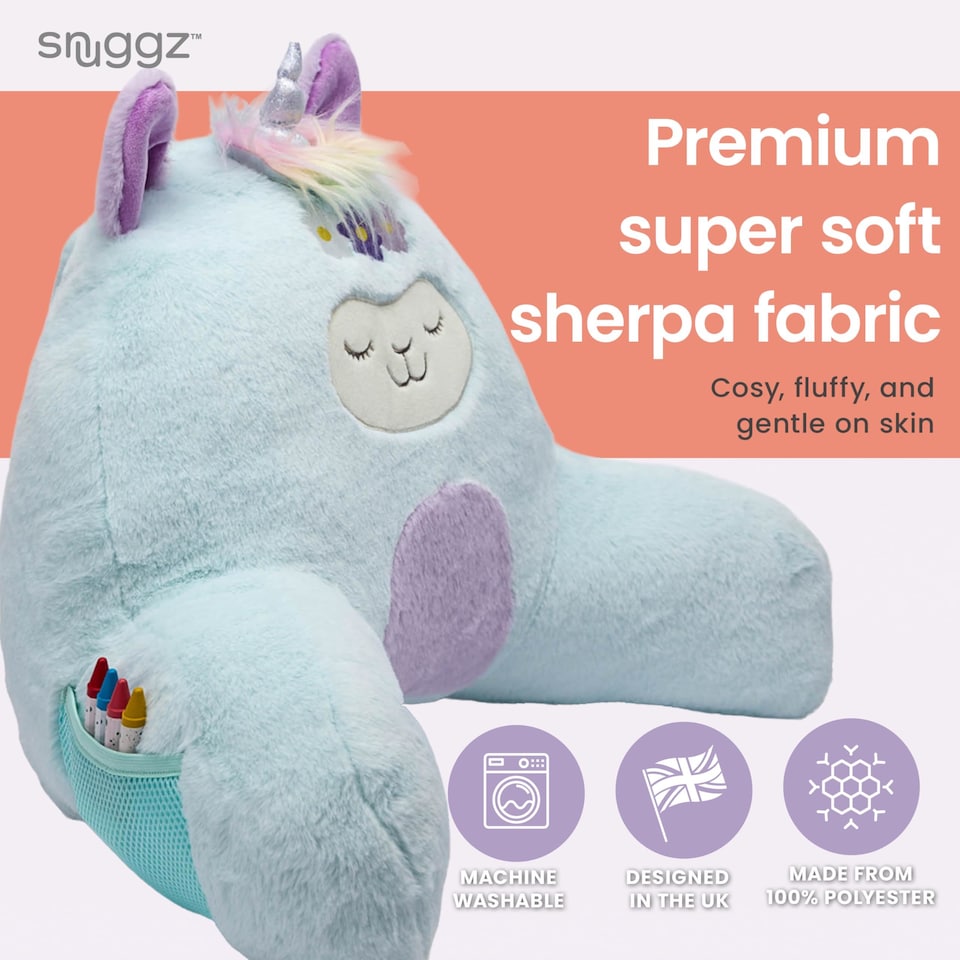 image 1 of Snuggz Llama Unicorn Cuddle Cushion with Side Pocket with Carry Handle 3D Novelty Design Back Support Soft Cosy Bed Pillow - 59 x 36 x 34 cm