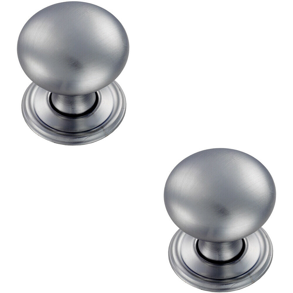 Loops 2x Round Victorian Cupboard Door Knob 32mm Dia Satin Chrome Cabinet Handle