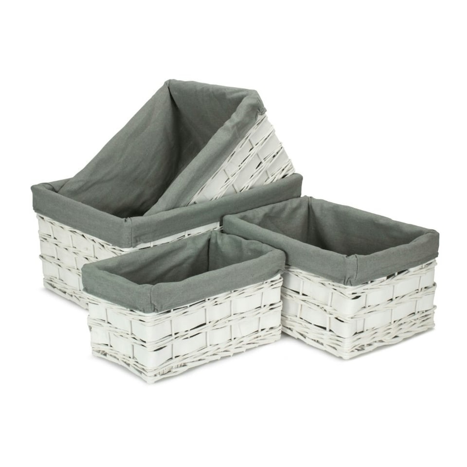 image 1 of Medium White Grey Lined Scandi Storage Basket With Grey Lining | Grey | Grey