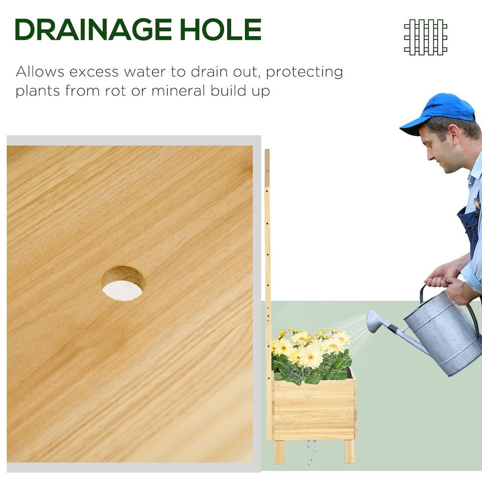 image 1 of Outsunny Wooden Garden Planters with Trellis for Vine Climbing Plants, Natural