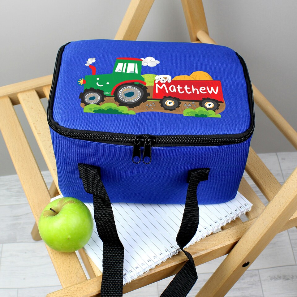 image 1 of Personalised Tractor Blue Lunch Bag