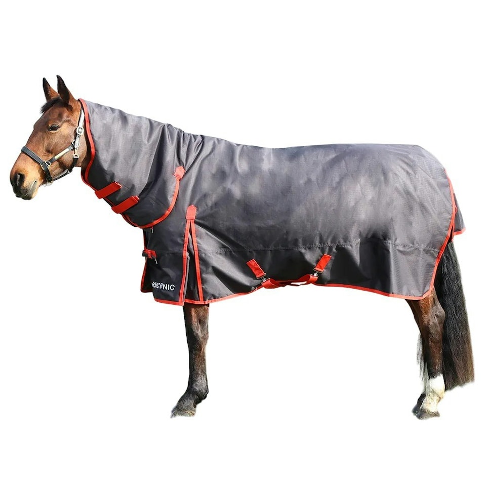 image 1 of HYCONIC Combi Combo Neck Horse Turnout Rug - Charcoal/Red - 7´ 3"