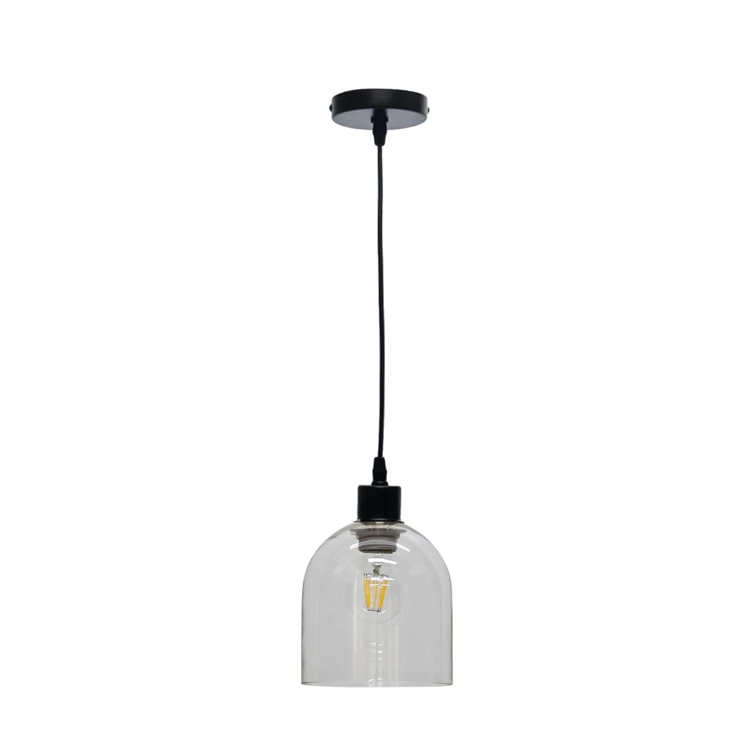 First Choice Lighting Belten - Clear Glass Cloche with Black Pendant Fitting