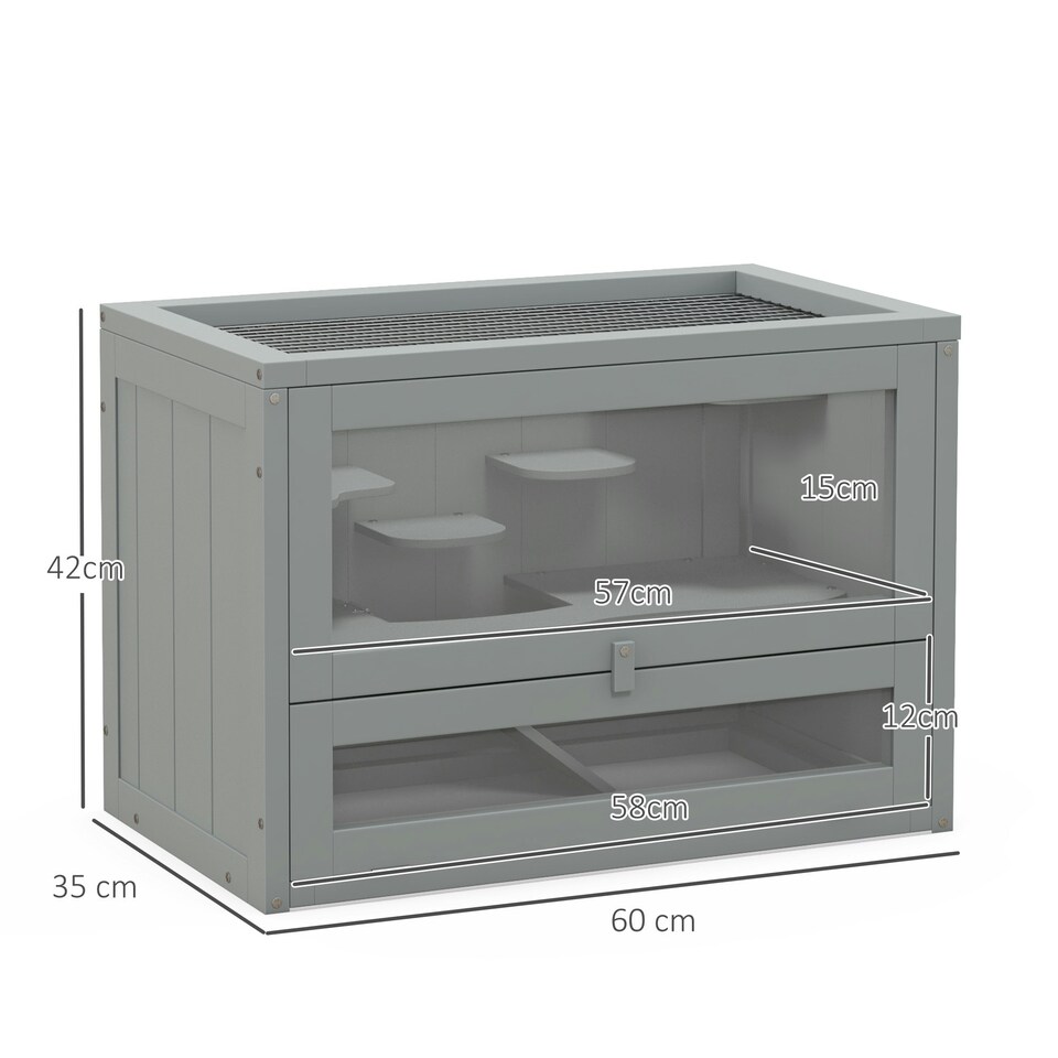 image 1 of PawHut 2 Levels Wooden Hamster Cage Mice Rodents Hutch Small Animals