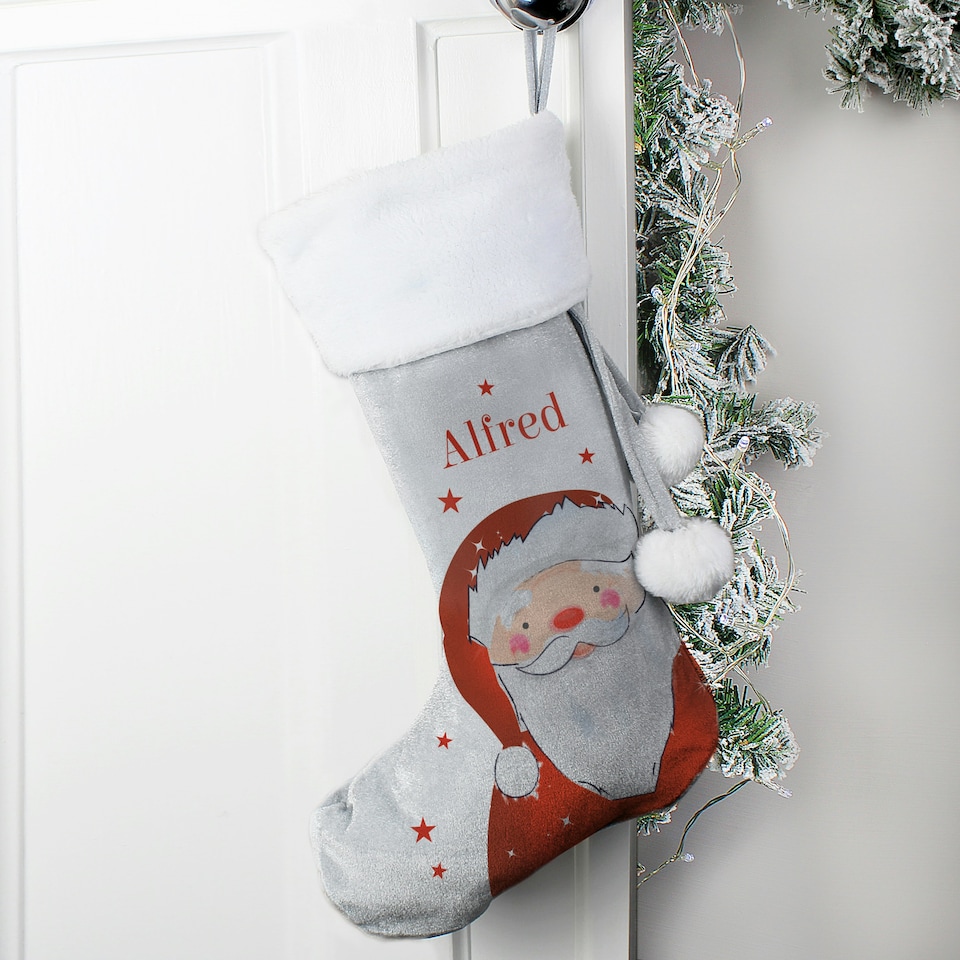image 1 of Personalised Santa Silver Grey Stocking