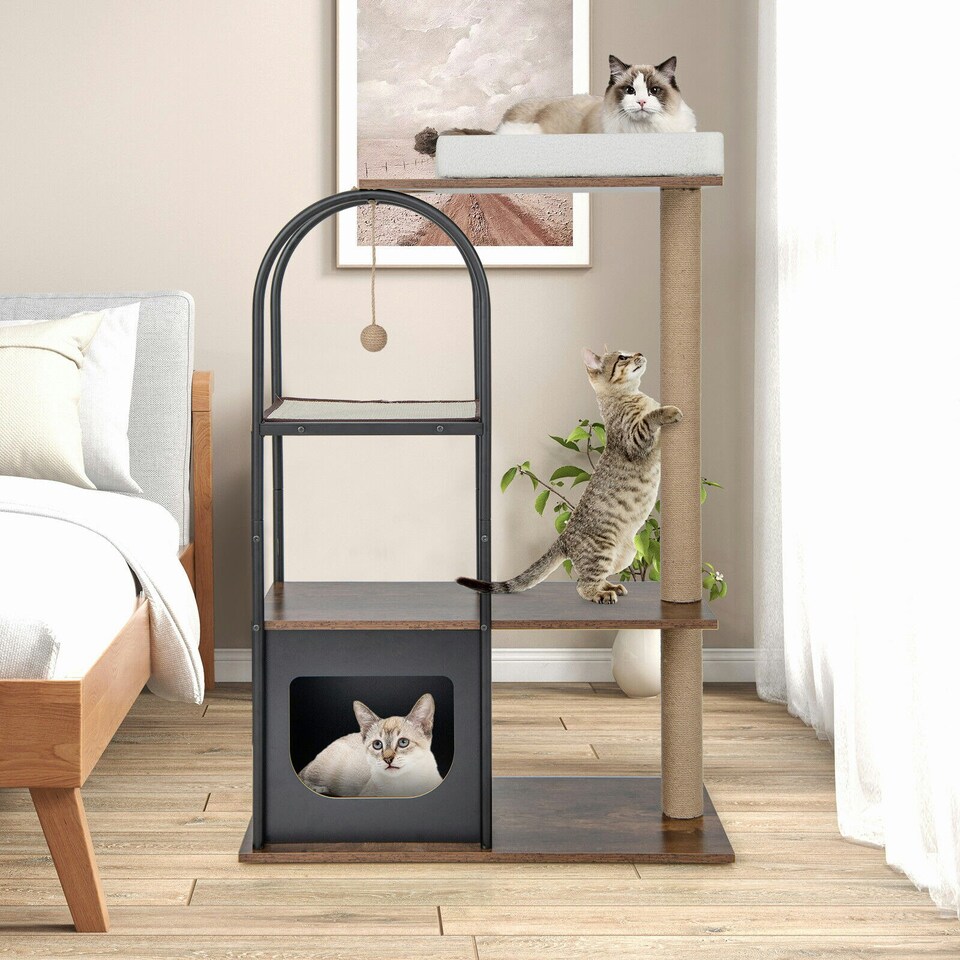 image 1 of COSTWAY 118 cm Cat Tree Tower Cat Condo Activity Center