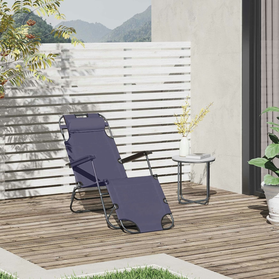 image 1 of Outsunny 2 in 1 Outdoor Folding Sun Lounger with Adjustable Back Grey