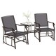 image 2 of Outsunny Outdoor Double Glider Rocking Chairs with Glass Top Middle Table, Metal Gliding Love Seat Conversation Furniture with Breathable Mesh Fabric Seat, for Garden, Patio, Grey