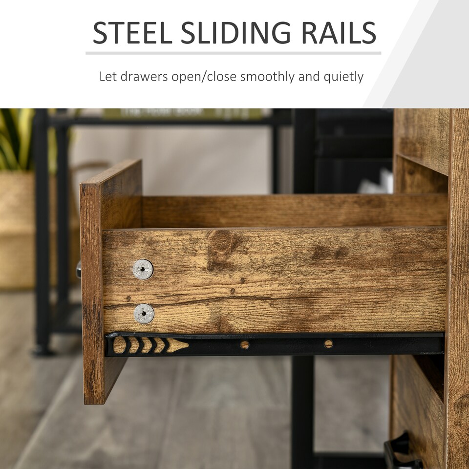 image 1 of HOMCOM 3-Drawer Filing Cabinet, Mobile File Cabinet for Home Office, Small Rolling Filing Cabinet, Printer Stand, Under Desk File Cabinet for A4, Letter-Size Files, Rustic Brown