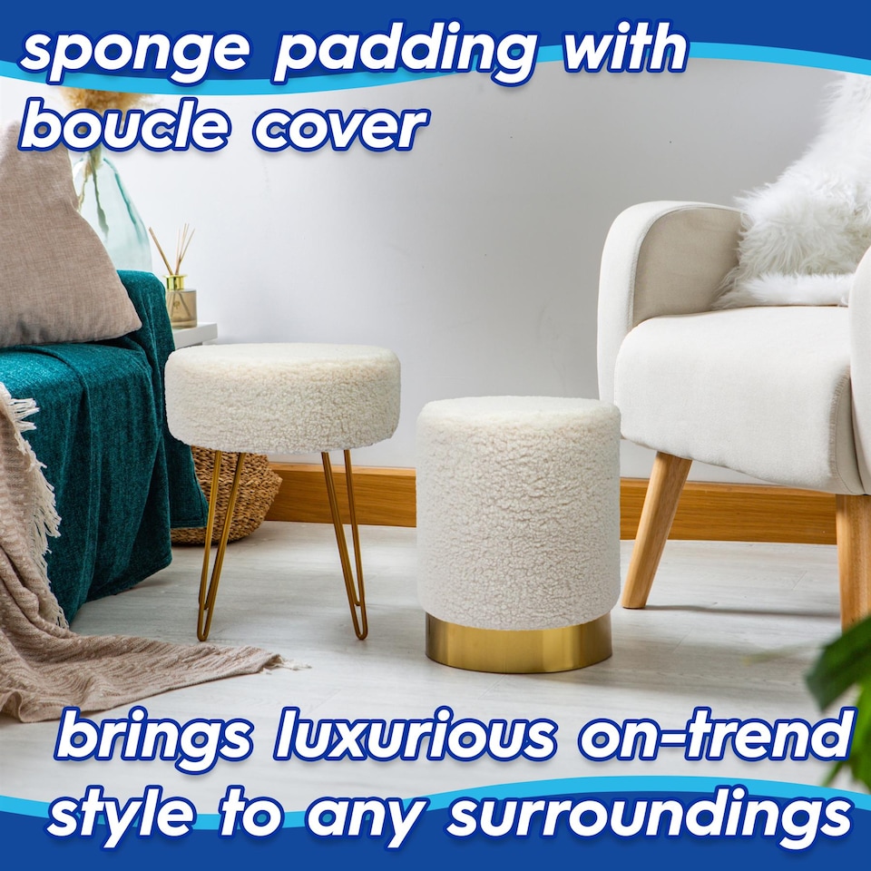 image 1 of Harbour Housewares Round Boucle Footstool - H41 x D35cm - Cream/Gold | Cream | Cream/Gold