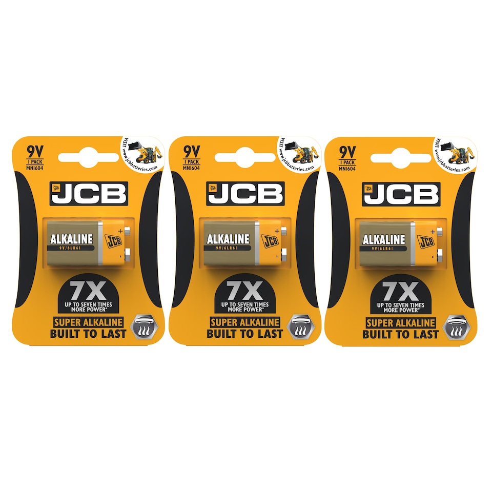 3x JCB 9V Super Alkaline Battery - Pack of 1 | Multi | 9V | 1