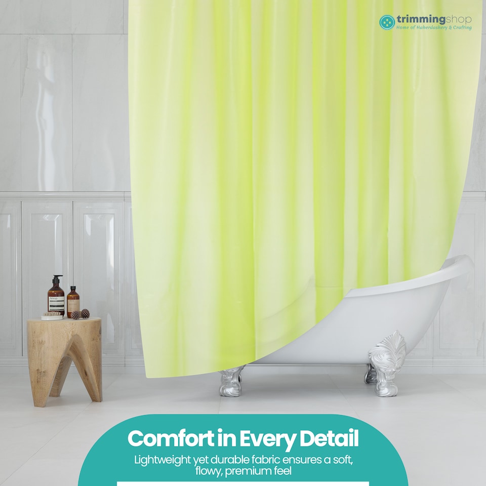 image 1 of PEVA Plain Mould & Mildew Resistant Shower Curtain with 12 Hooks - 180x180cm