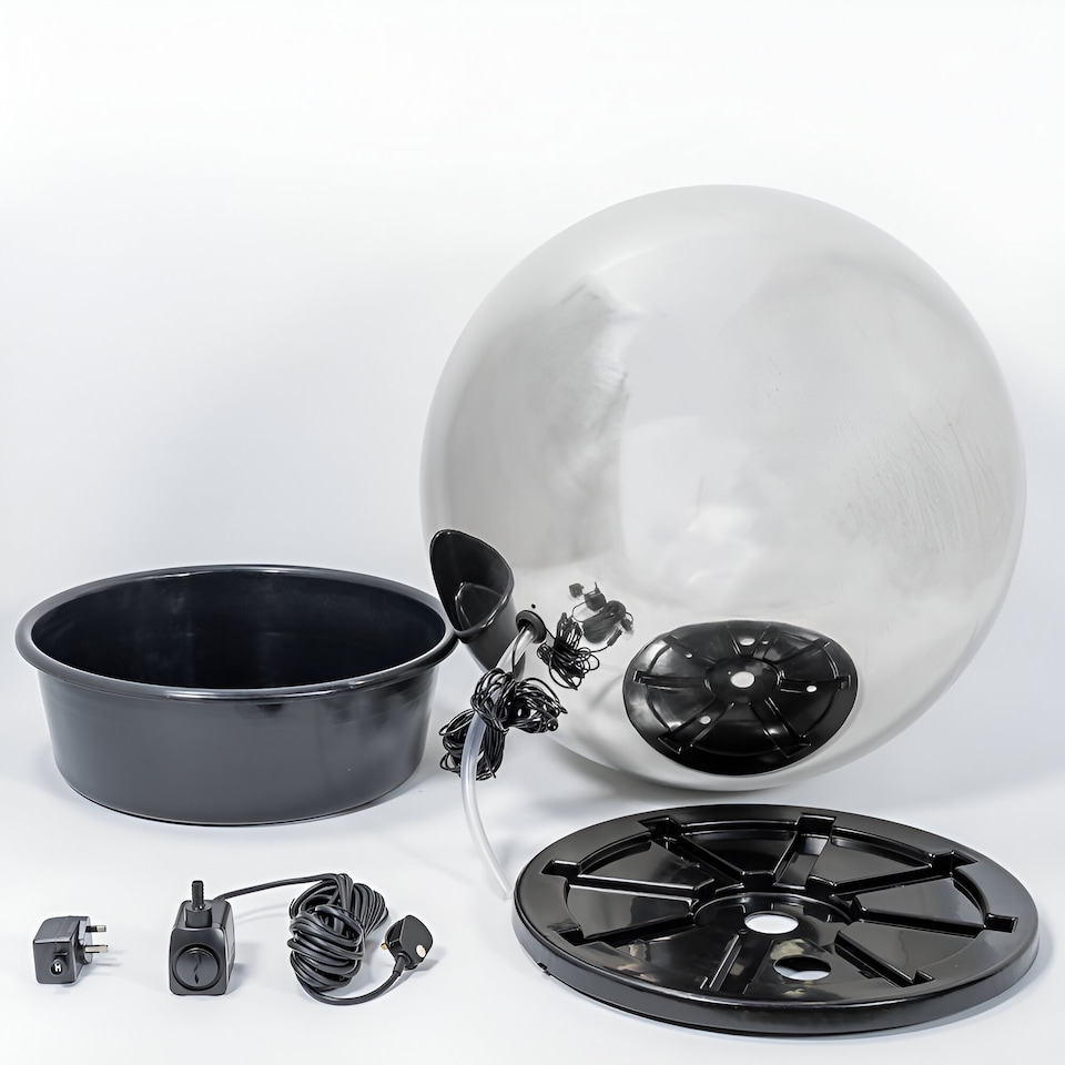 image 1 of Brushed Sphere Stainless Steel Outdoor Water Feature with Lights H75cm