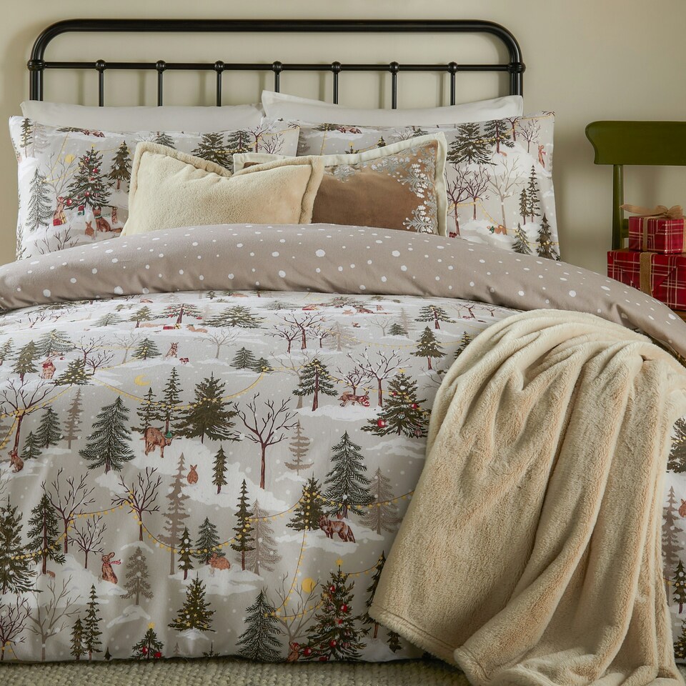 image 1 of furn. Forest Festivities Printed Double Duvet Set | Cream | Double | 1