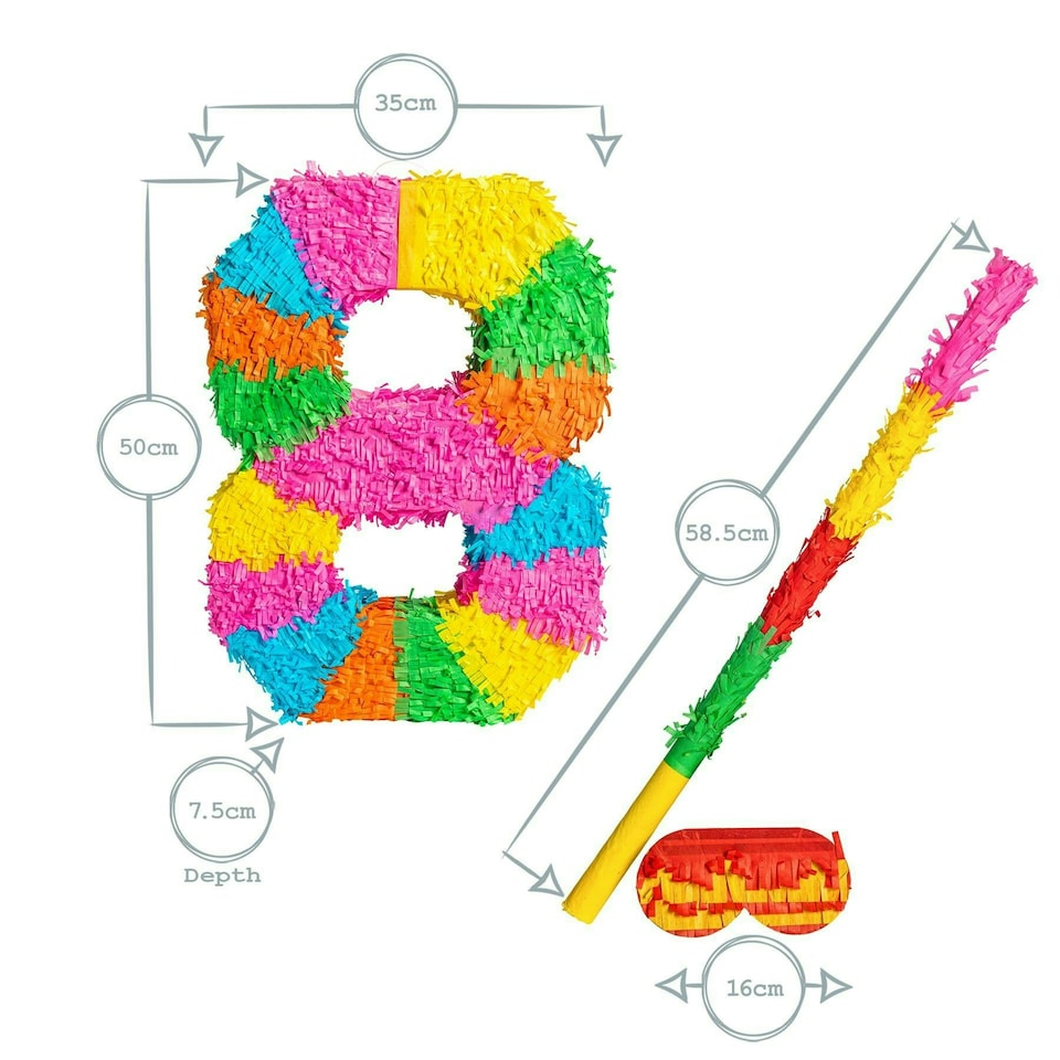 image 1 of Fax Potato Number 8 Pinata Set with Stick & Blindfold - Pink Stick