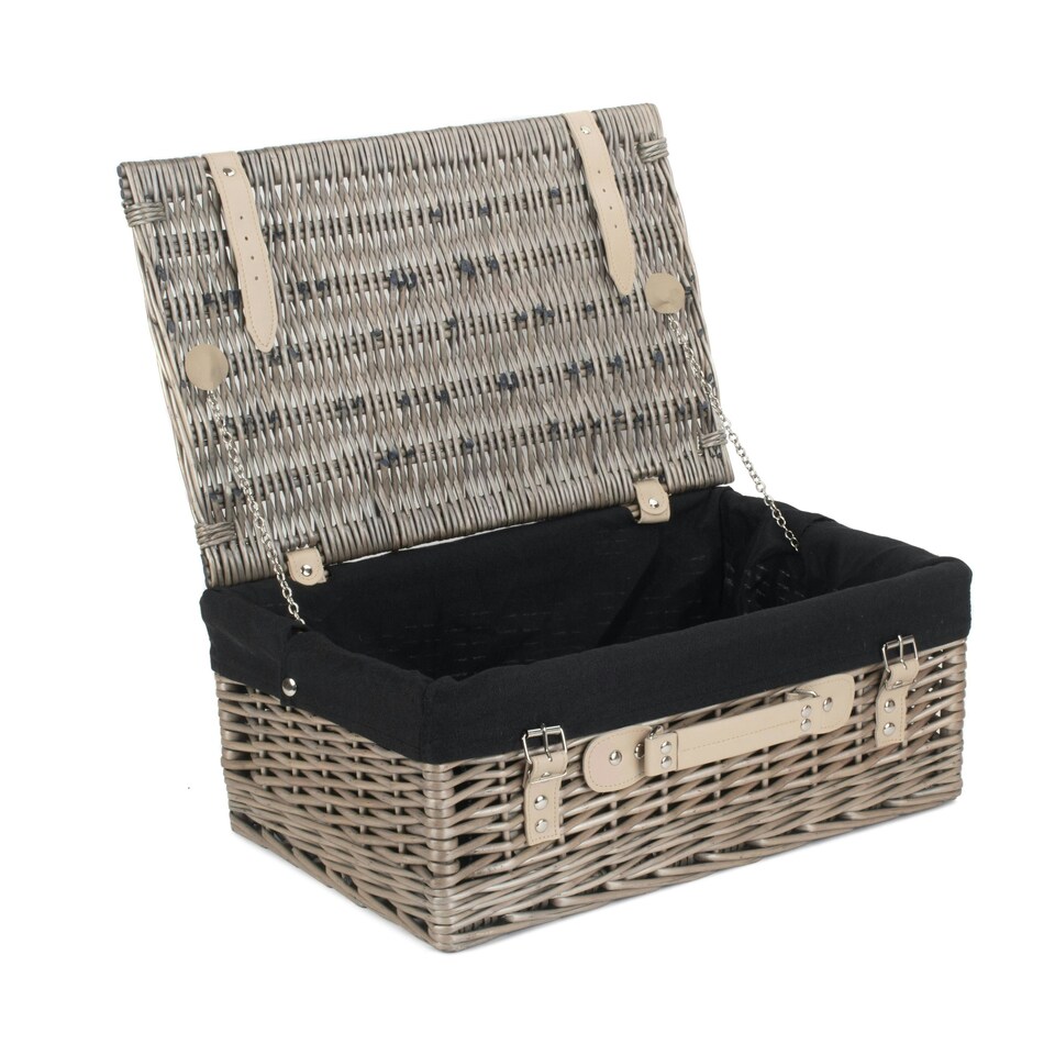 image 1 of 46cm Antique Wash Wicker Picnic Basket with Lining Black | Black | One Size
