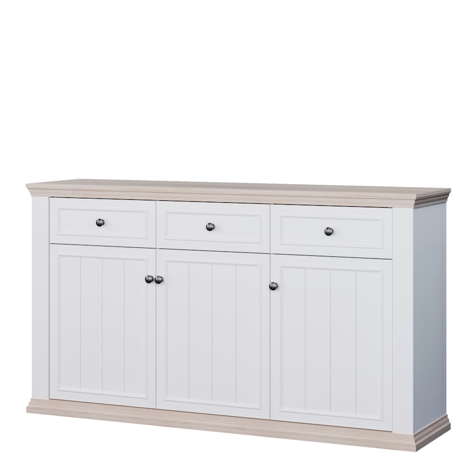 image 1 of Pontypool 3 Drawer & 3 Door Sideboard in White and Riva Oak