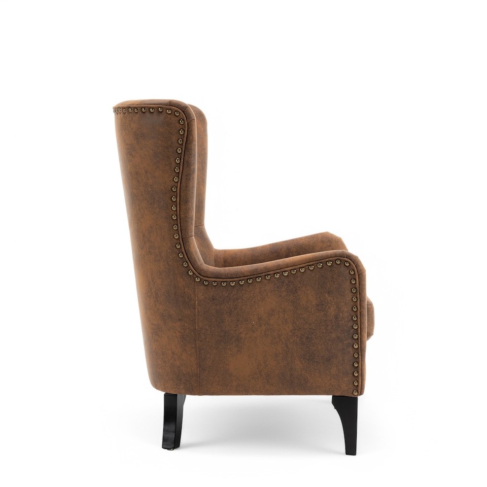 image 1 of Faux Leather Suede Brown Segovia Accent Wingback Chair