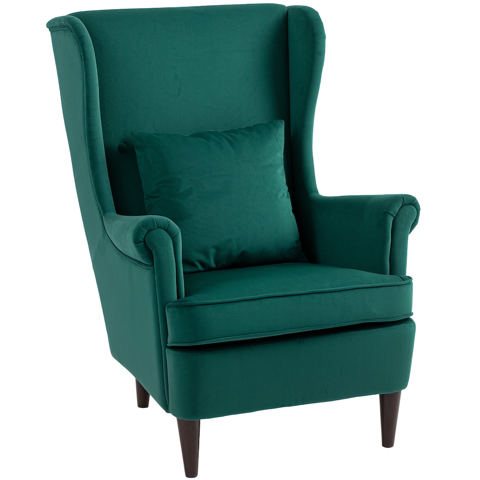 image 1 of HOMCOM Wingback Chair, Modern Accent Chair for Living Room Bedroom, Green | Green | Green