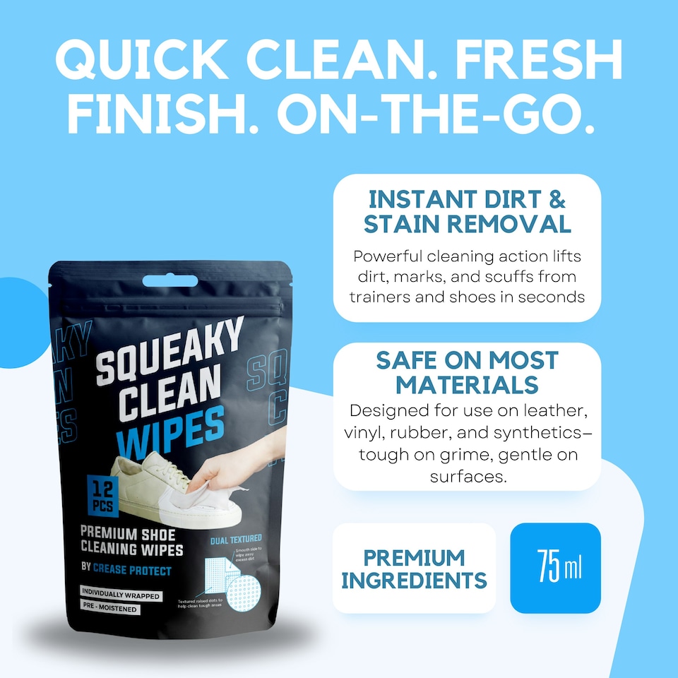 image 1 of Squeaky Clean Wipes - Premium Shoe Cleaning Wipes (1 pack / 12 pcs)