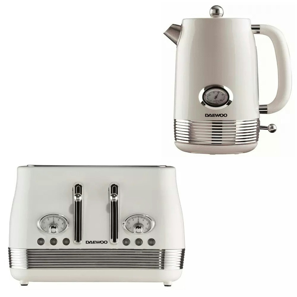image 1 of Daewoo Denver Retro Matching Kettle and Toaster Set 1.5 Litre Rapid Boil 4 Slice Cream | Buttermilk | 4-slice