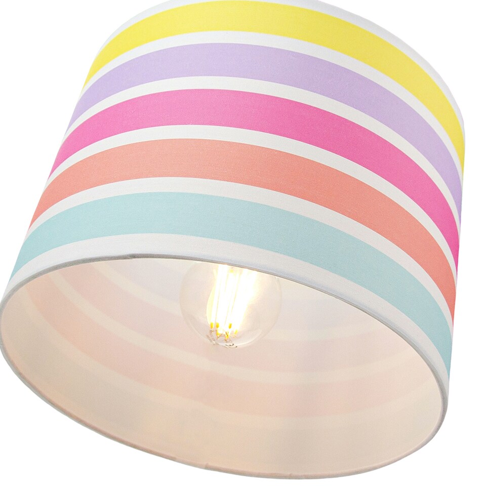 image 1 of Modern and Cute Multi Coloured Rainbow Stripe Cotton Fabric Lamp Shade - 12 | Multi | 12"