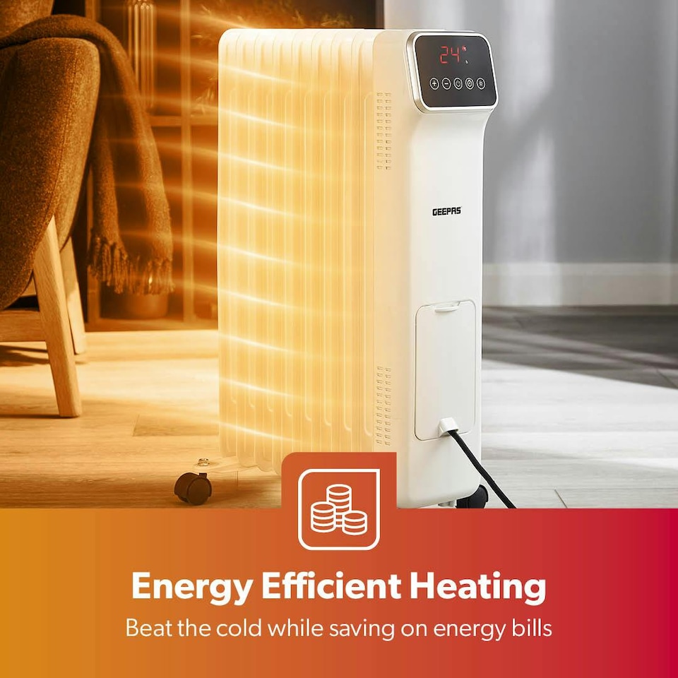 image 1 of GEEPAS Digital Oil Filled Radiator Heater 2000W, 9 Fin White