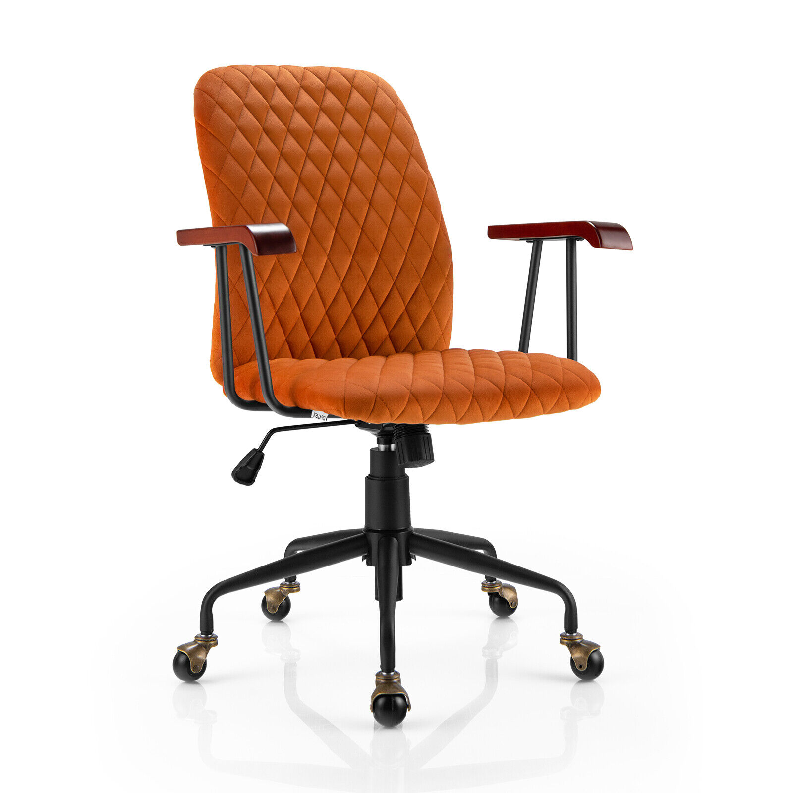 Velvet Office Chair Ergonomic Mid-back Computer Desk Chair W/Rubber Wood Armrest