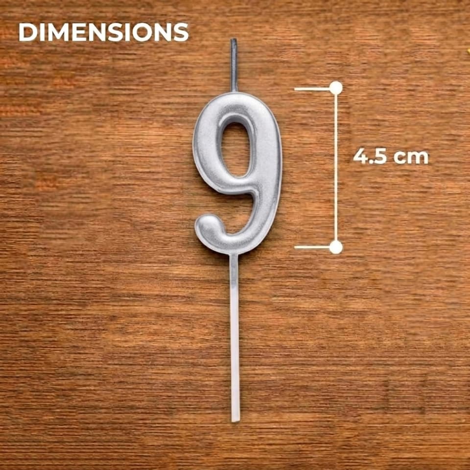 image 1 of Silver 9 Number Candle Birthday Anniversary Party Cake Decorations Topper | Silver