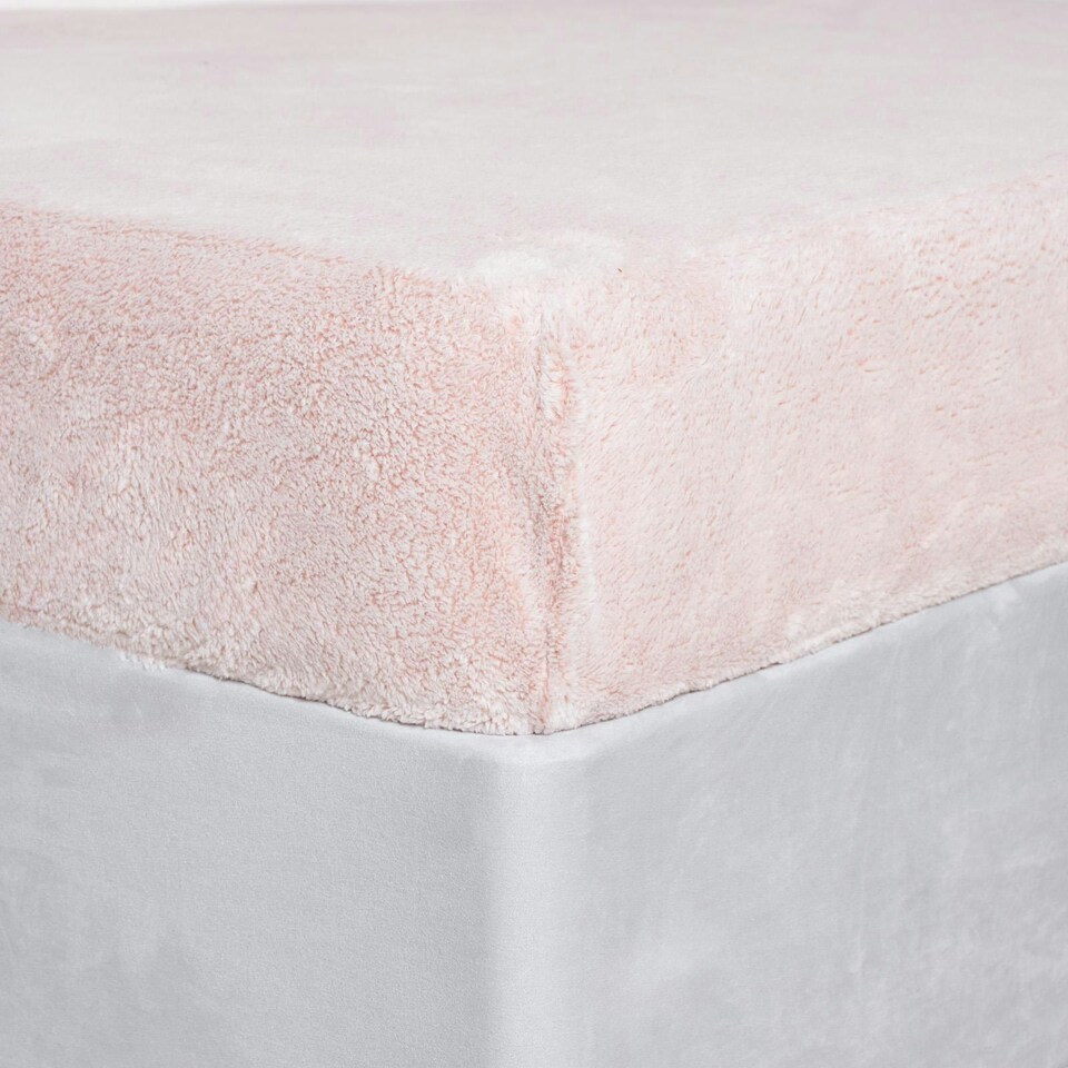 OHS Soft Warm Teddy Marl Fleece Fitted Bed Sheet, Double Blush Pink