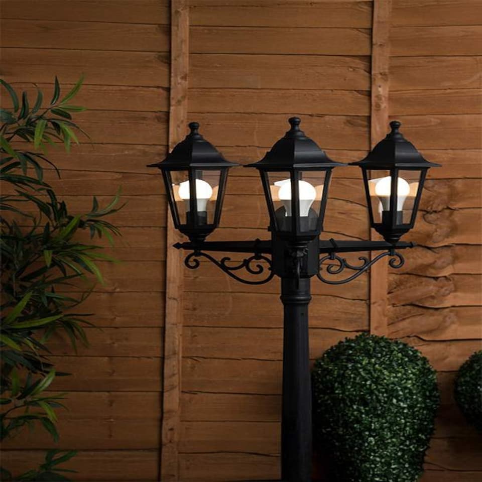 image 1 of ValueLights Mayfair 3 Way Black Outdoor Lamp Post Light | Black
