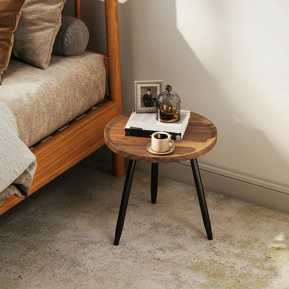 image 1 of HOMCOM Modern End Side Table, Round Coffee Table, Chestnut Wood Effect Brown