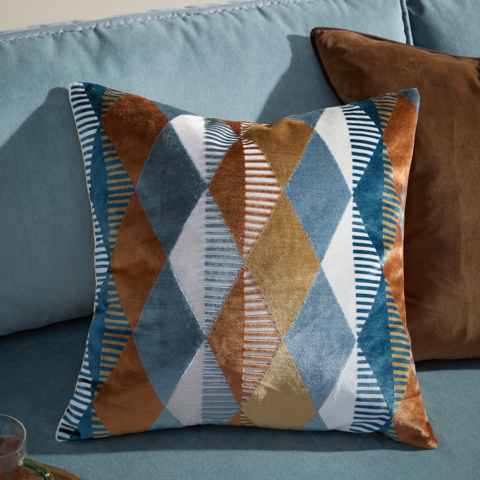 image 1 of Furn Metro Harlequin Velvet Cushion | Orange | Ginger