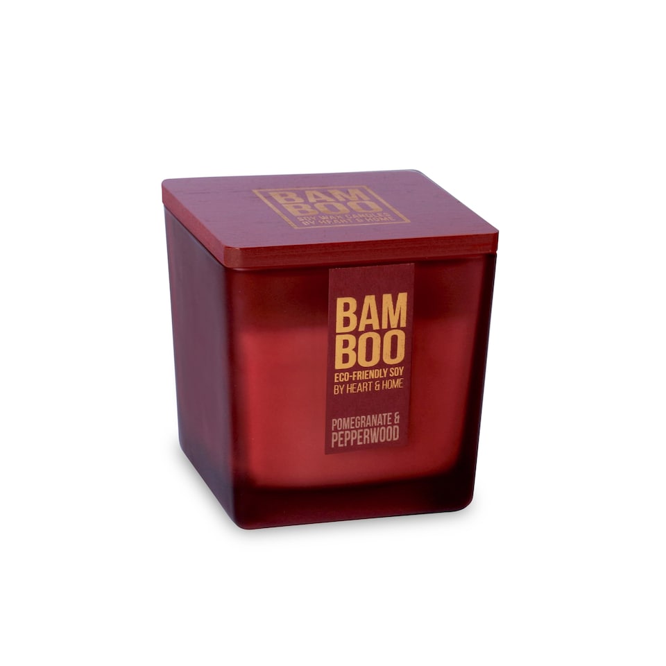 image 1 of Bamboo Large Soy Wax Candle - Pomegranate & Pepperwood