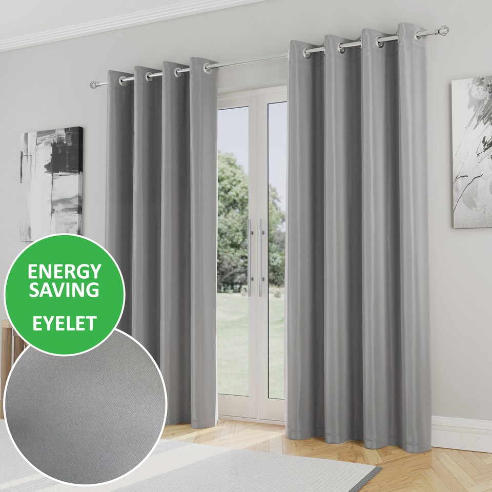 image 1 of Enhanced Living Nightfall Plain Supersoft Grey Thermal Blockout Eyelet Curtains (PAIR) - 66 x 54 inch (168 x 137cm)