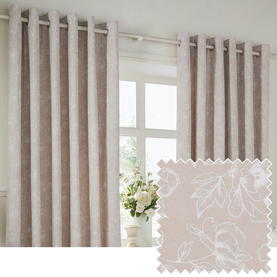 image 1 of Wylder Bella Floral Natural Eyelet Curtains (W)168cm x (D)137cm | Pink | Natural Pink | One Size