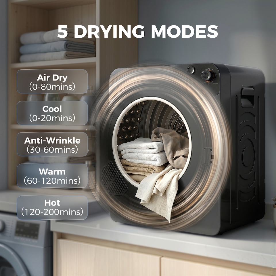 image 1 of HOMCOM 5kg Vented Tumble Dryer, Compact Dryer with 5 Drying Modes