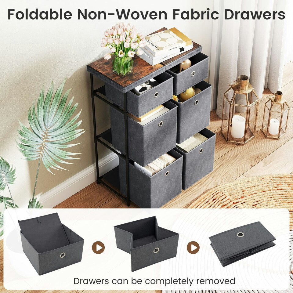 image 1 of COSTWAY Chest of Drawers Storage Organizer w/6 Drawers Grey