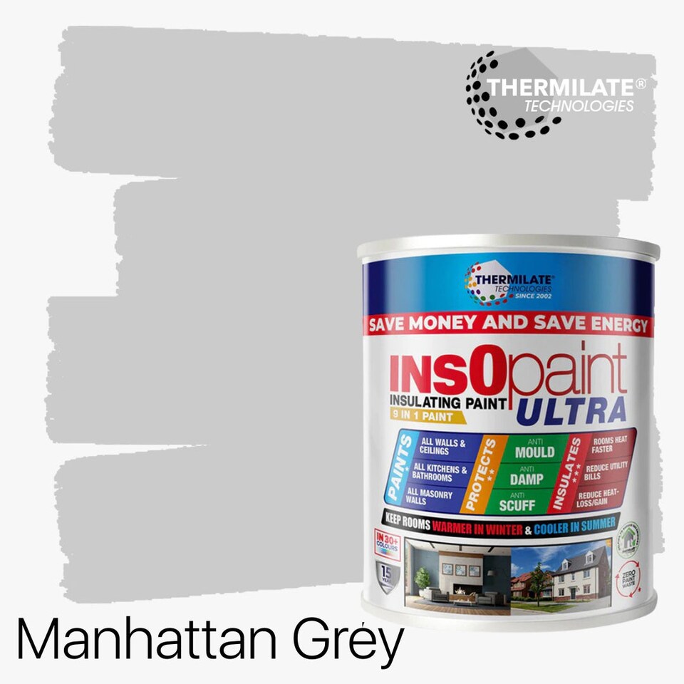 image 1 of InsOpaint ULTRA - 9 IN1 Interior & Exterior Paint-  Insulating & Energy Saving Interior Walls & Ceilings - Manhattan Grey - 5L