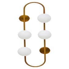Interiors by Premier Four Bulb White Glass Wall Light, Brass Finish Oval Frame Wall Sconce, Minimalist Metal Wall Lamp Gold