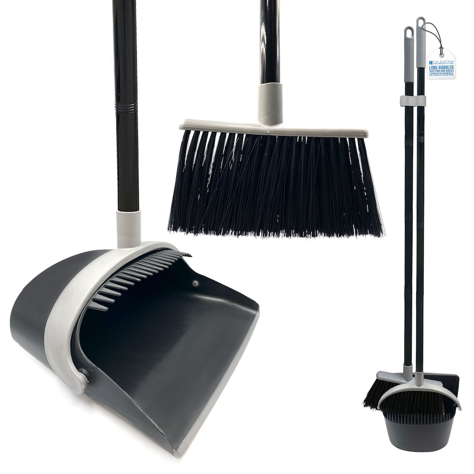 image 1 of Long Handled Dustpan and Brush Set Reduce Bending Tall Lobby Dustpan and Sweeping Brush